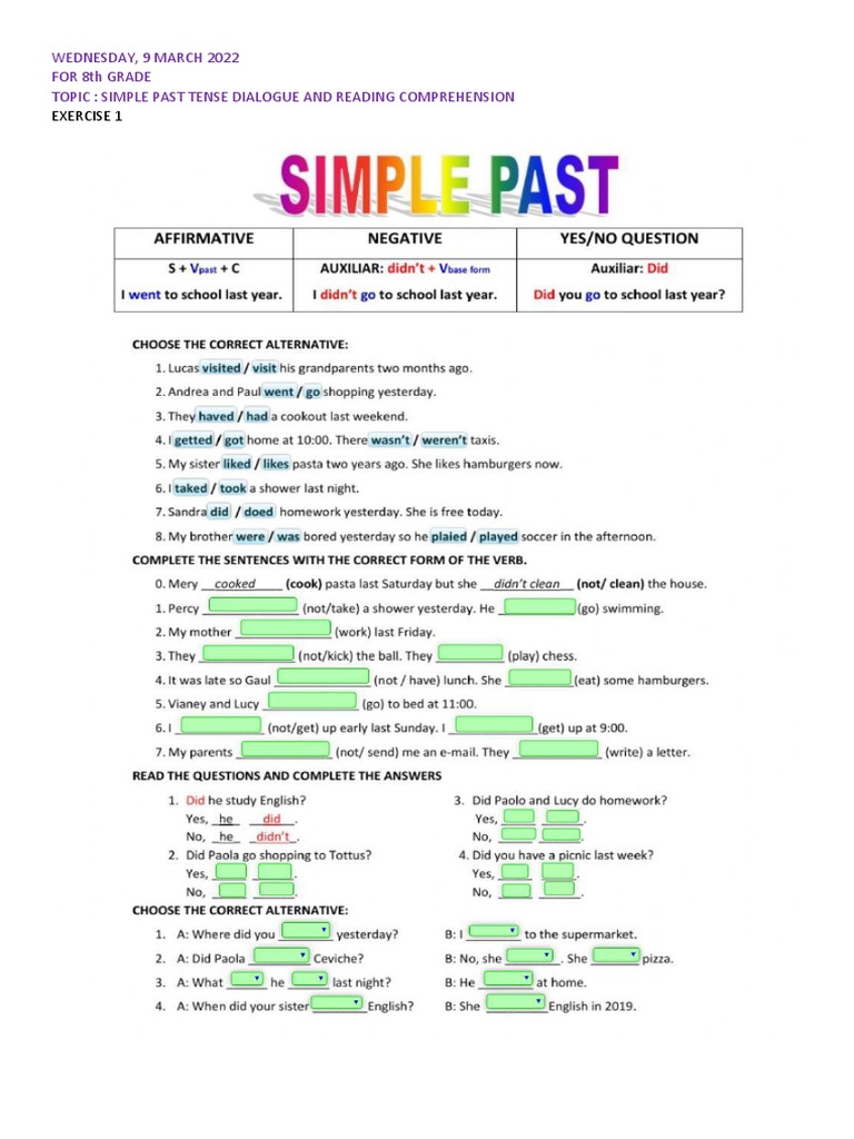 Simple Past Tense Dialogue Examples