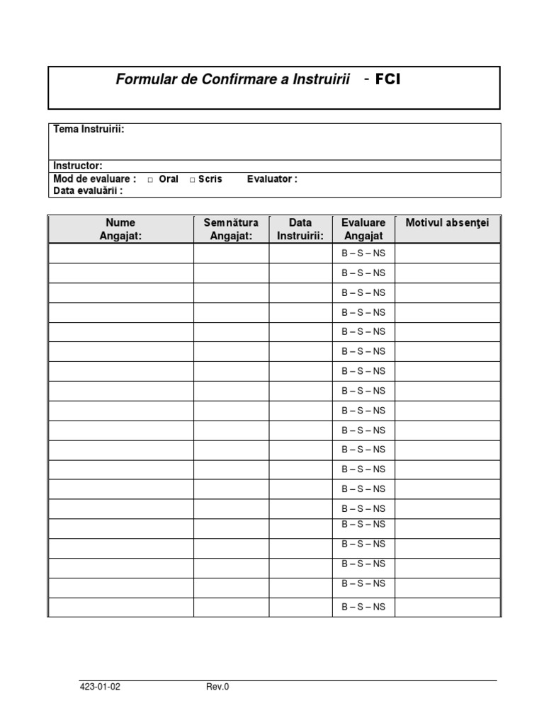 Formular de Confirmare A Instruirii | PDF