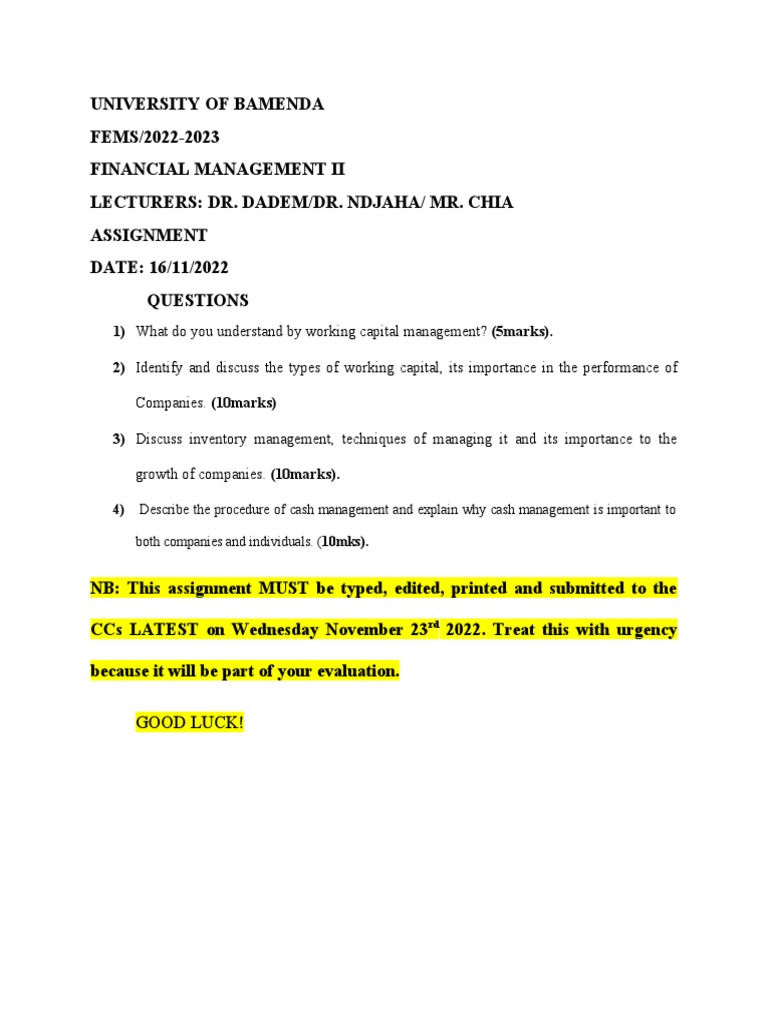 financial management ii assignment
