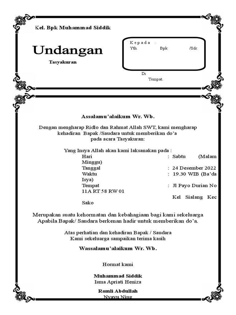 Undangan Tahlil 40 Hari | PDF
