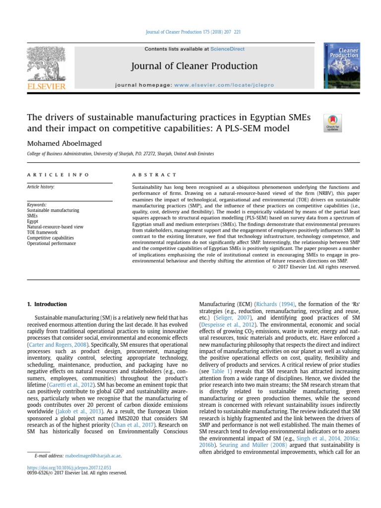 The Drivers of Sustainable Manufacturing Practices in Egyptian SMEs PDF ...