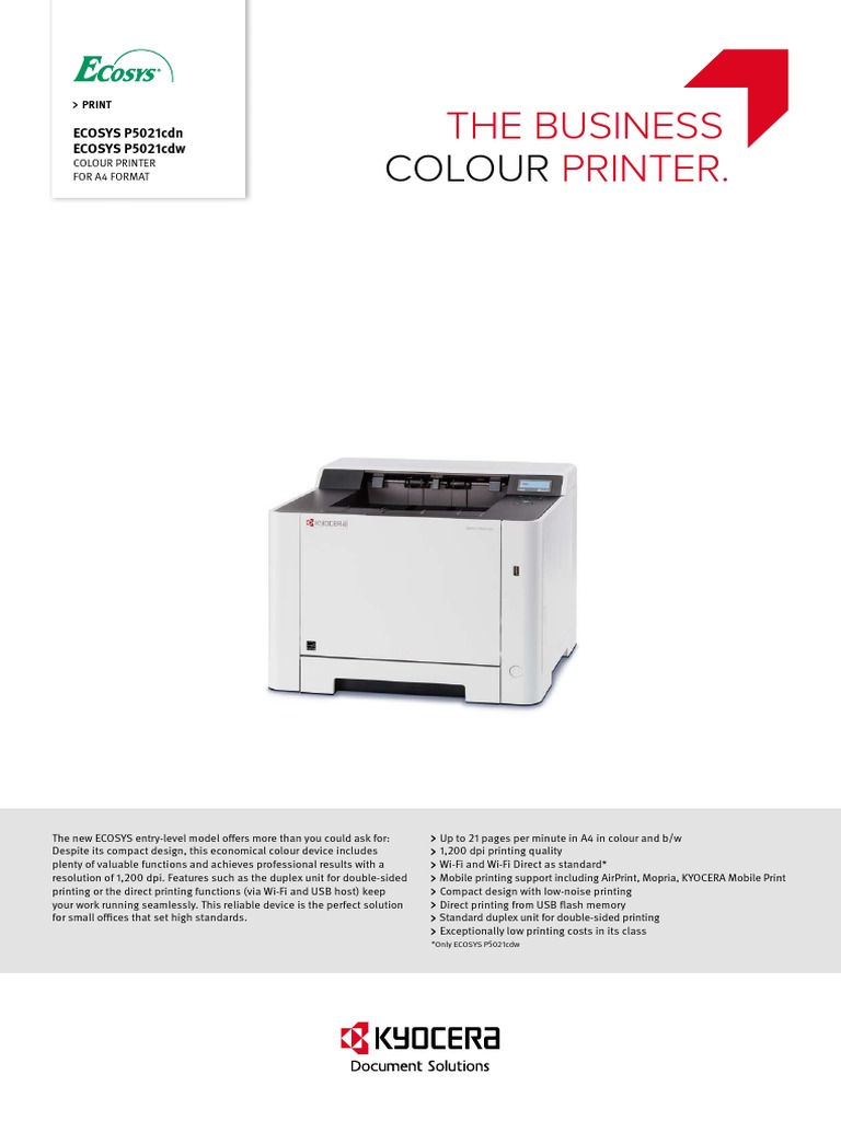 DS - ECOSYS P5021cdw - ECOSYS P5021cdn | PDF | Printer (Computing) | Usb