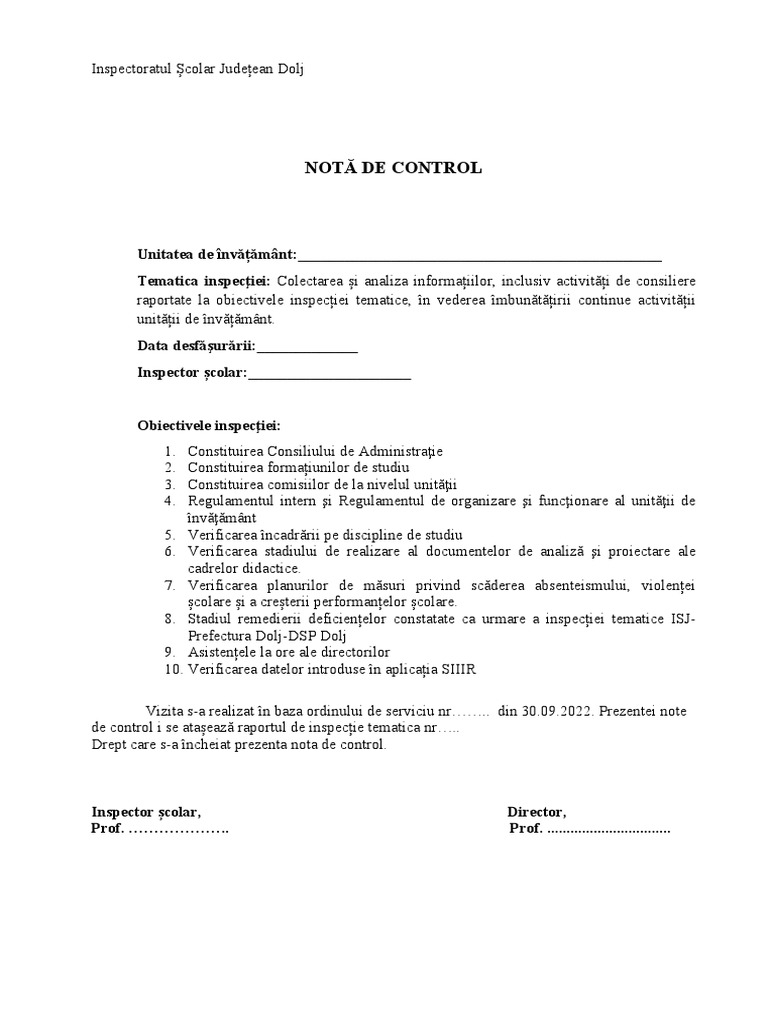 Notă de Control | PDF