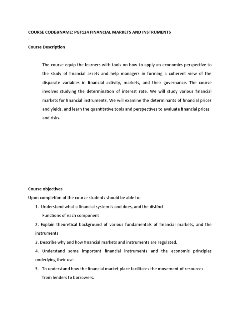 Financial Markets and Instruments | PDF | Financial Markets | Interest