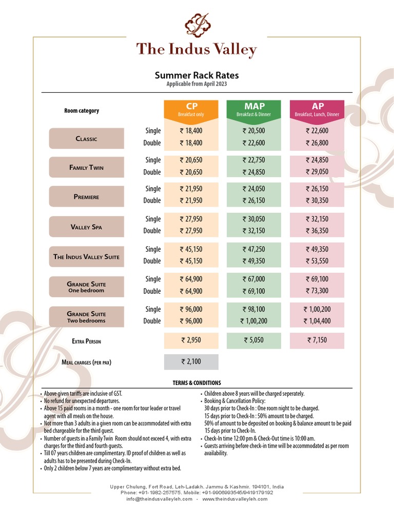 Rack Rates 2023 and Tac 15 PCT PDF Food And Drink Eating
