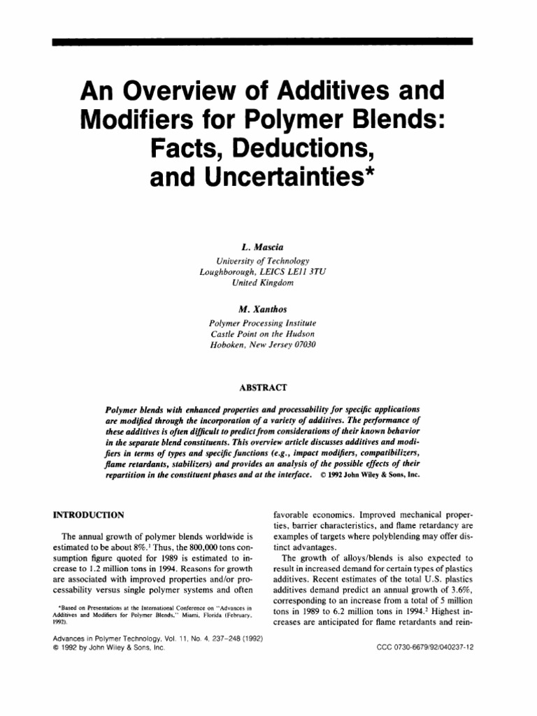 An Overview of Additives and Modifiers F | PDF | Polymers | Copolymer