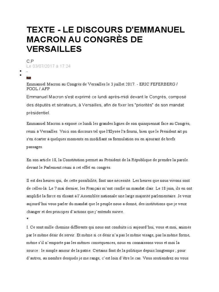 Discours d'Emmanuel Macron à Versailles | PDF | Loi | Démocratie