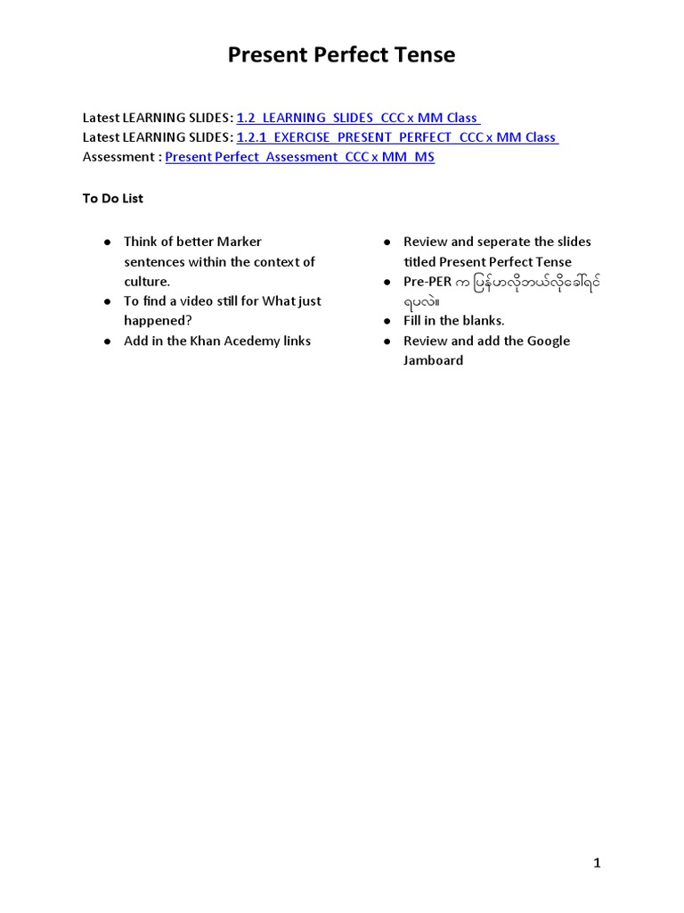 Understanding Present Perfect Tense | PDF | Grammatical Tense | Perfect ...