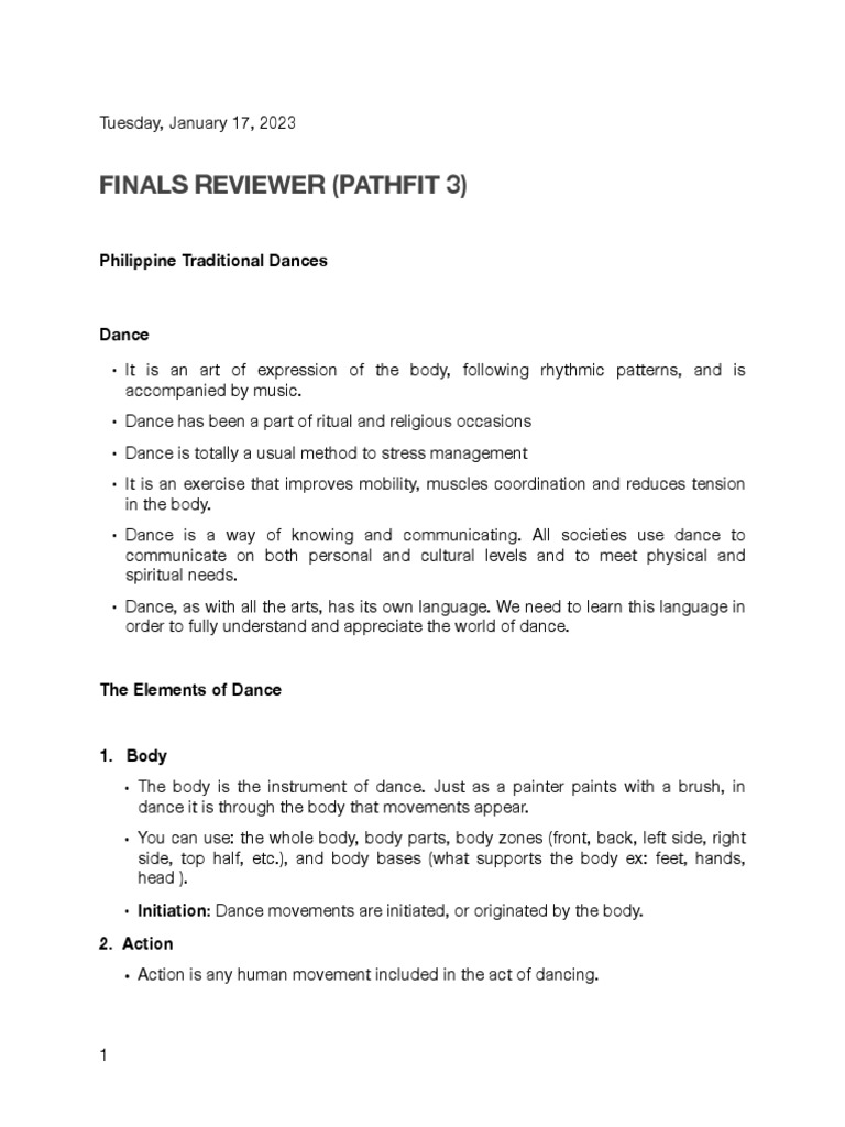 Pathfit 3 Finals Reviewer Pdf Dances Performing Arts