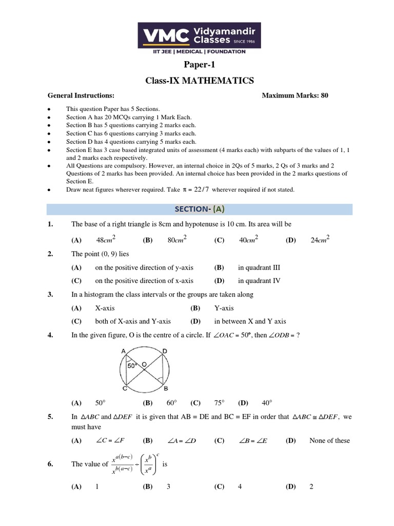 Sectionwise Breakdown of a Class IX Mathematics Exam Paper Focusing on