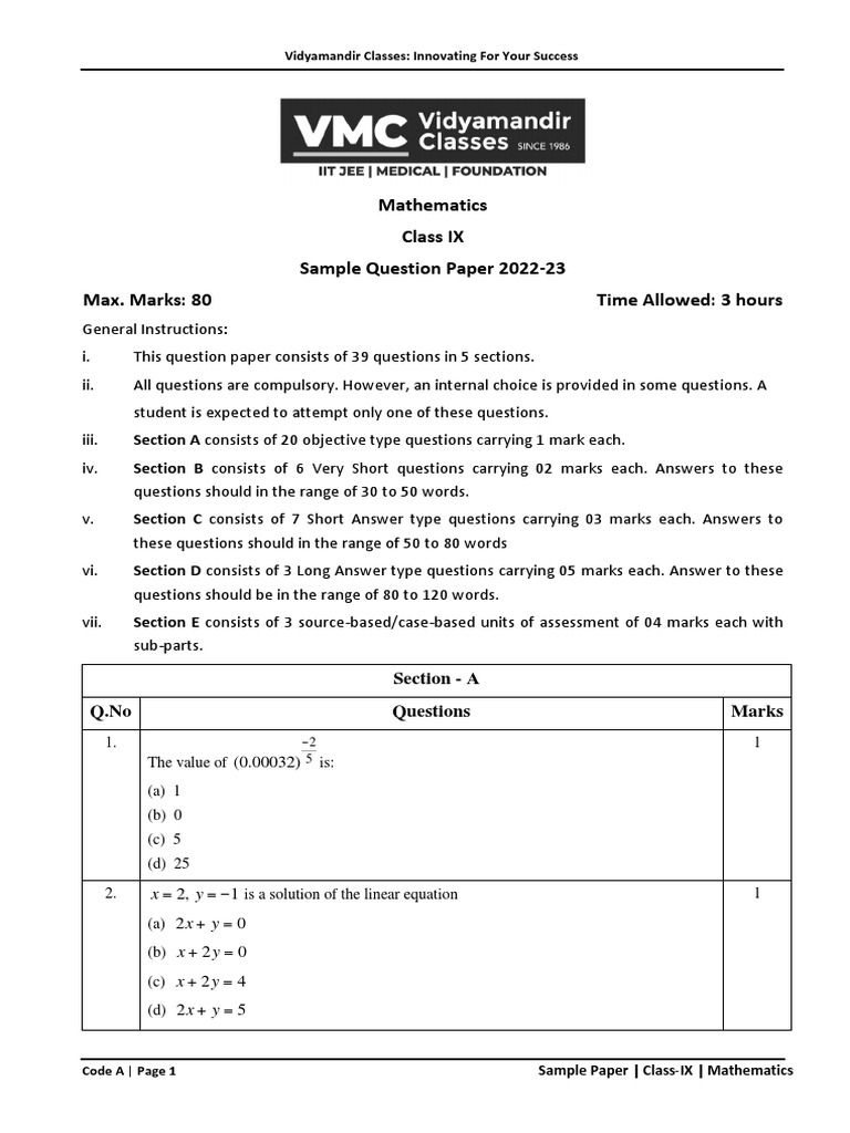 Class ix math sample paper 3 pdf pdf triangle area
