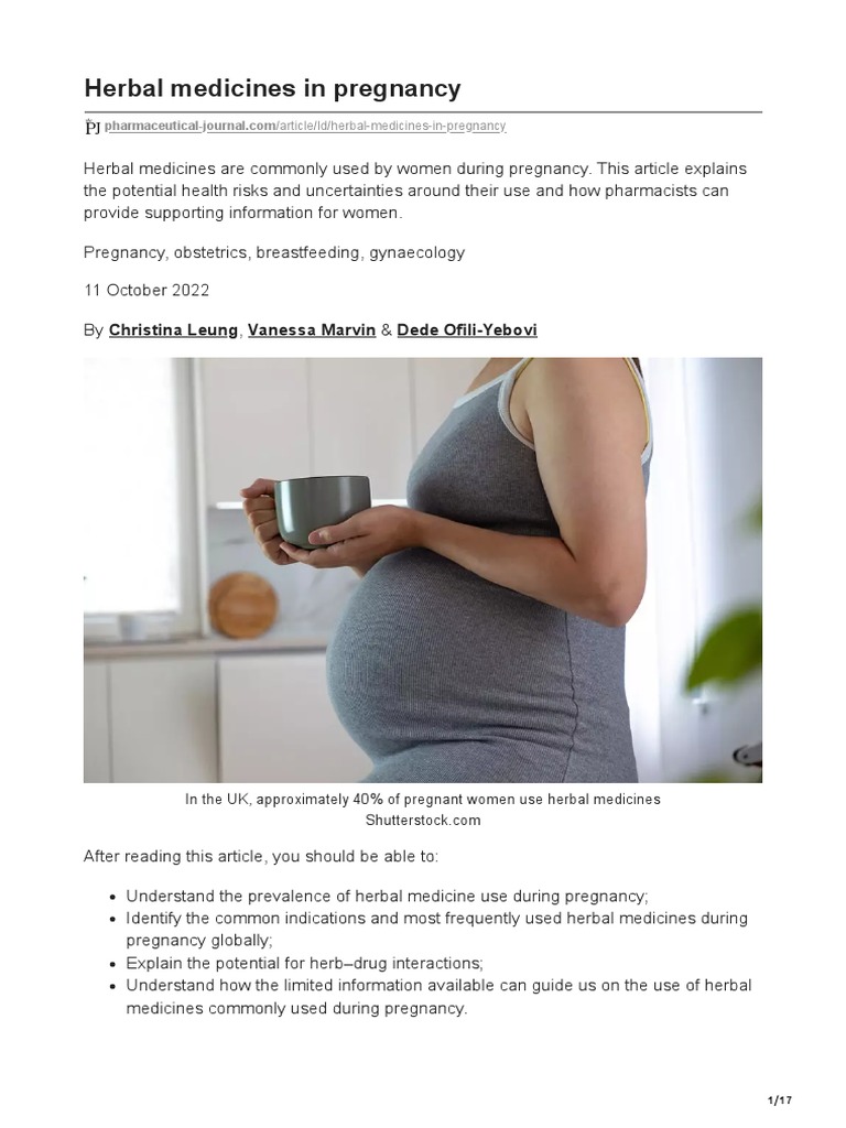 Herbal Medicines in Pregnancy PDF Pregnancy Alternative Medicine