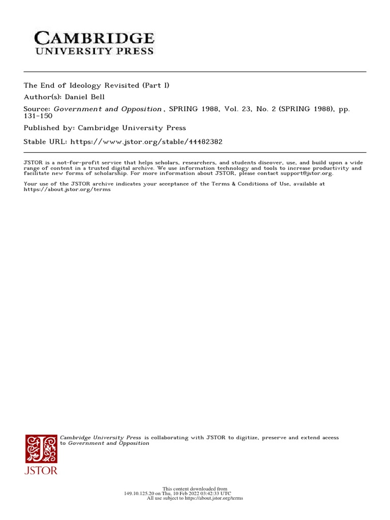 Bell Daniel The End Of Ideology Revisited 1988 Spring Pdf Black