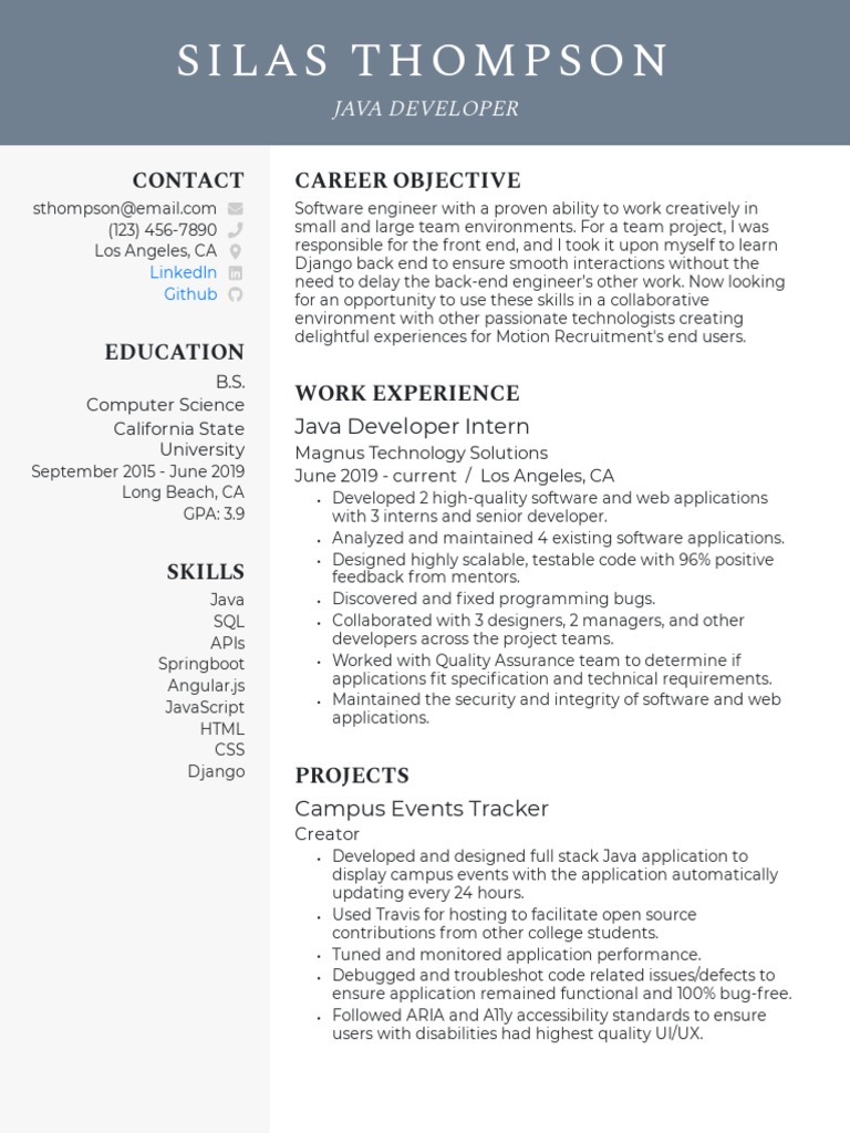 Junior Java Developer Resume Example | PDF | Software | World Wide Web