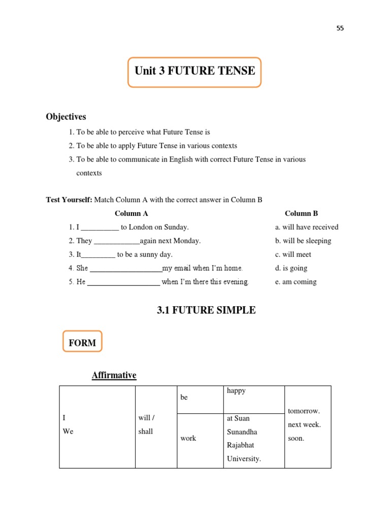 Unit 3 Future Tense Pdf Pdf Plural Grammatical Number