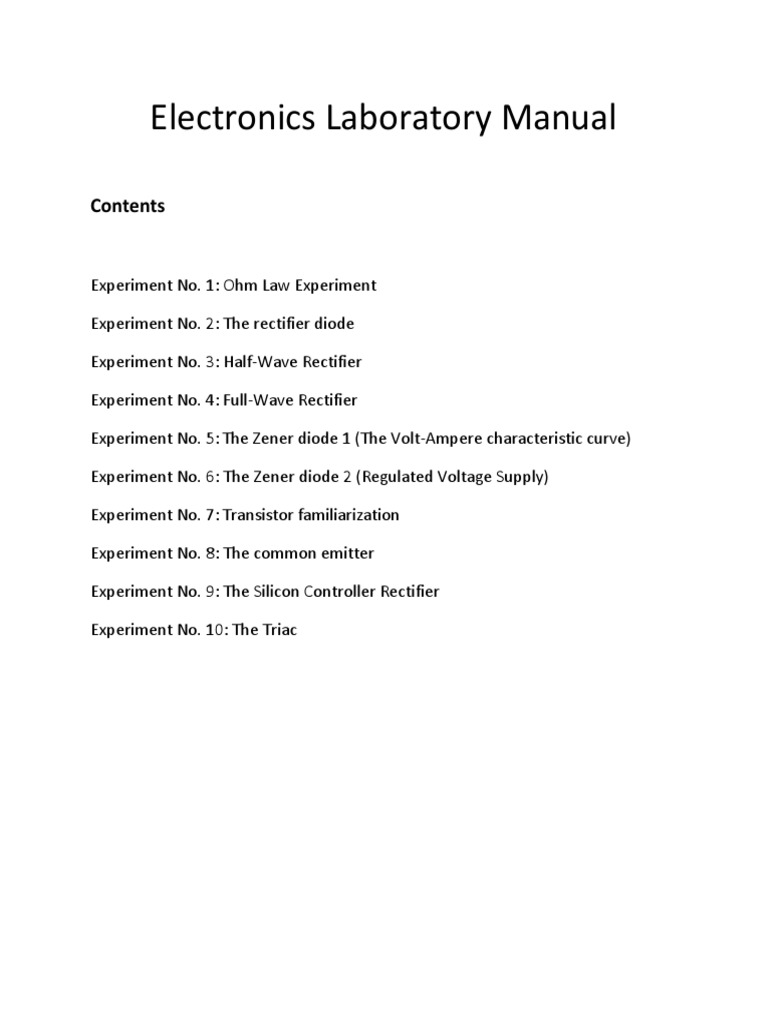 Electronics Laboratory Manual PDF PDF Rectifier Diode