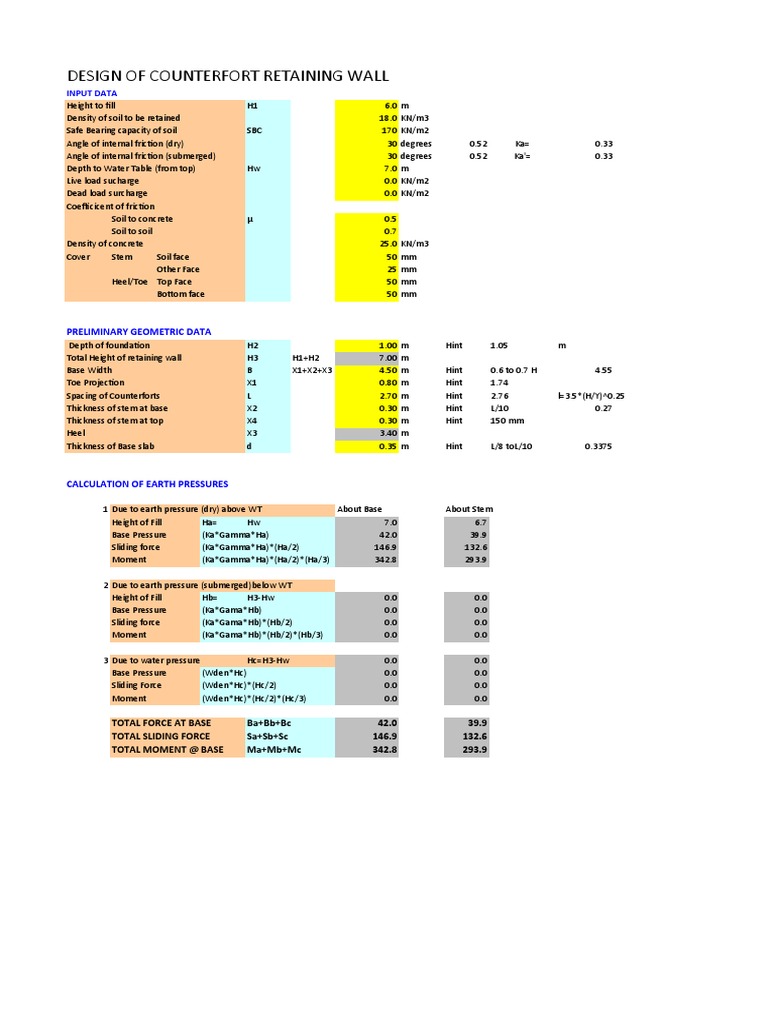 Counterfort Retaining Wall Design Guide | PDF | Bending | Stress ...