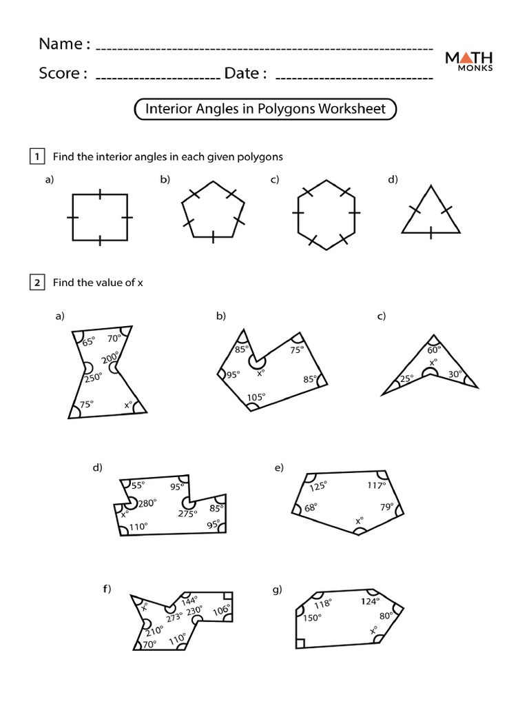 Interior Angles of Polygons Worksheet PDF