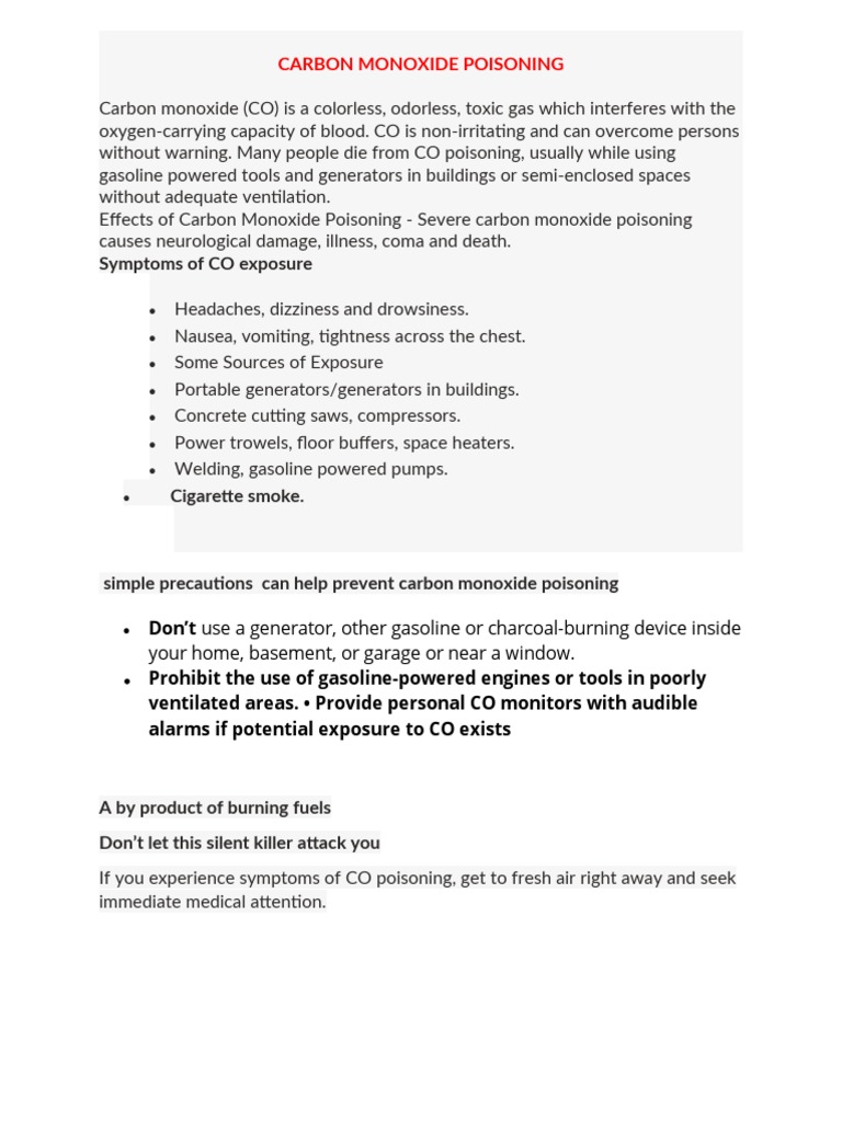 Preventing Carbon Monoxide Poisoning | PDF