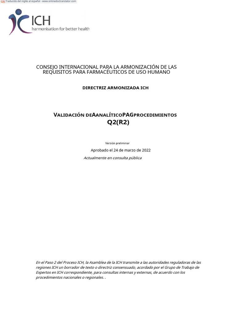 Guía ICH Q2(R2) Validación 2022 | PDF | Desviación Estándar | Análisis ...