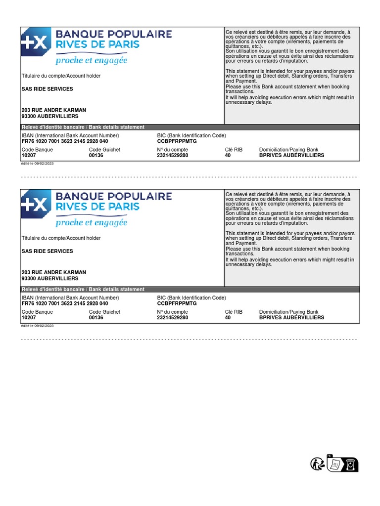 Relevé d'identité bancaire RIB PDF | PDF | Secteur privé | Régulations