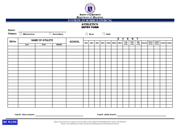 Athletics Entry Form Template | PDF | Sports | Entertainment