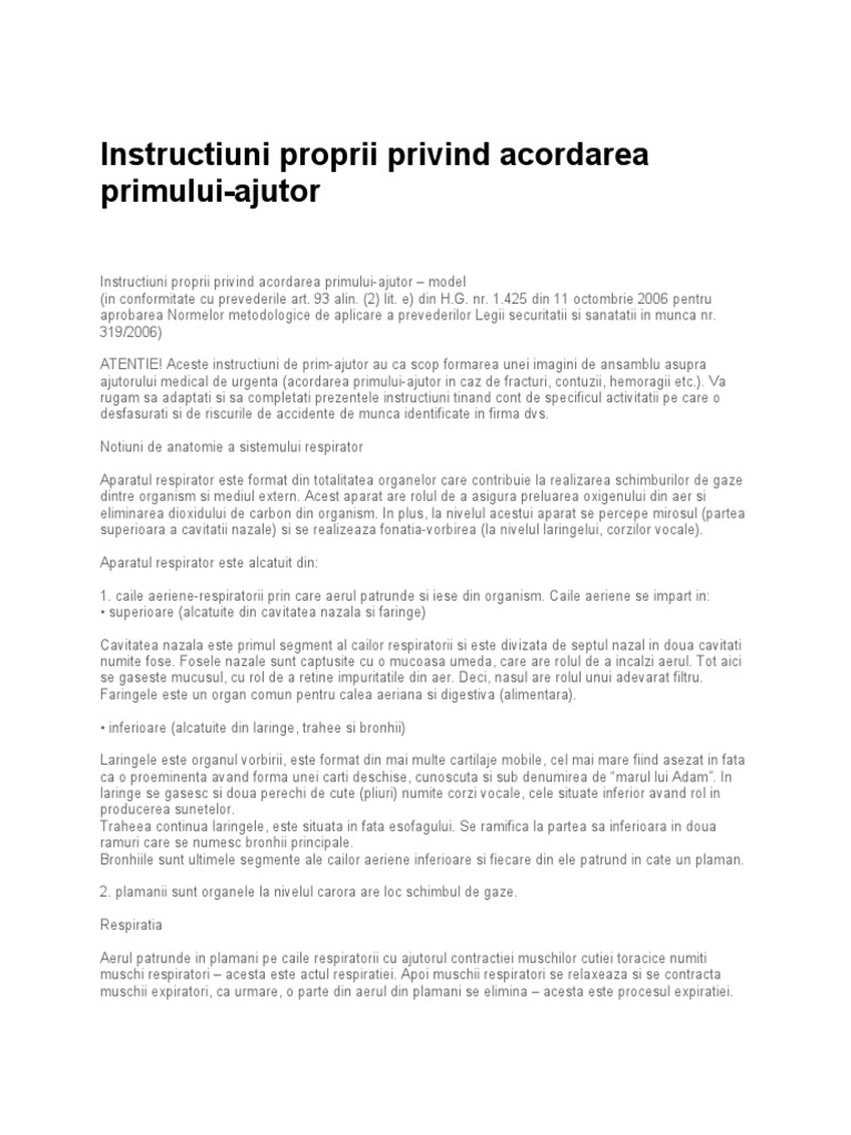 Instructiuni Proprii Privind Acordarea Primului-Ajutor | PDF