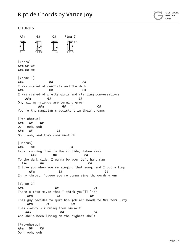 Riptide Chords (Ver 2) by Vance Joytabs at Ultimate Guitar Archive PDF Song Structure