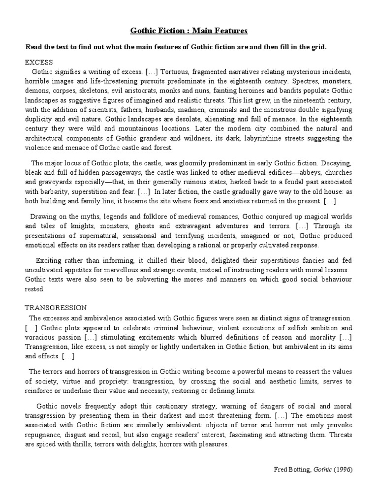 Gothic Fiction Main Features Pdf Gothic Fiction