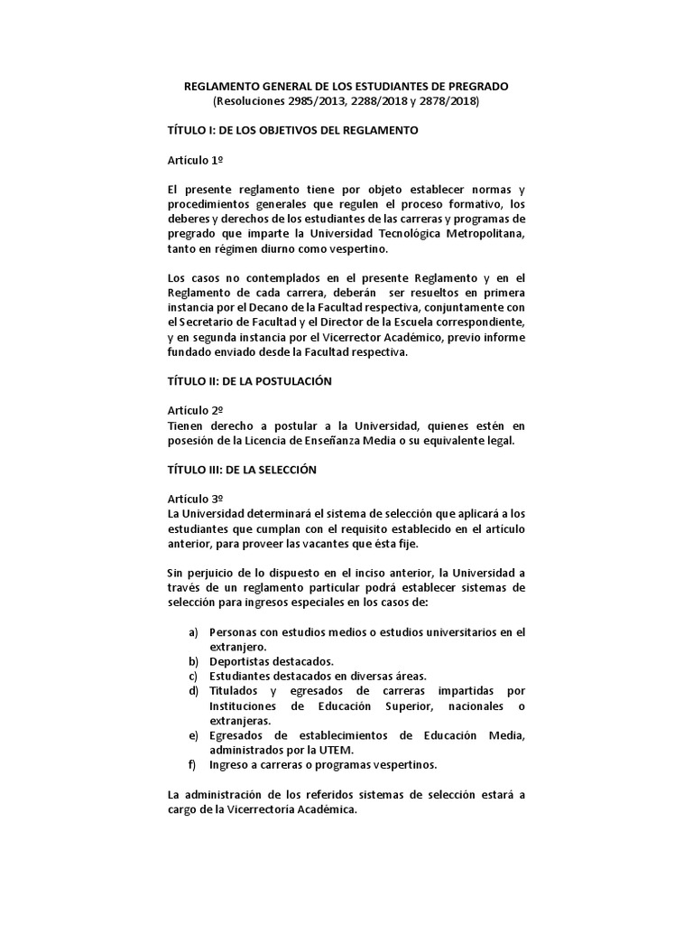 Reglamento General de Los Estudiantes de Pregrado | PDF | Plan de ...