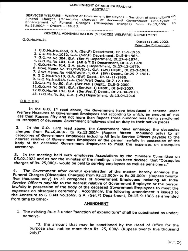 GO - MS.No 35 Funeral Charges PRC 2022 Revised PDF | PDF