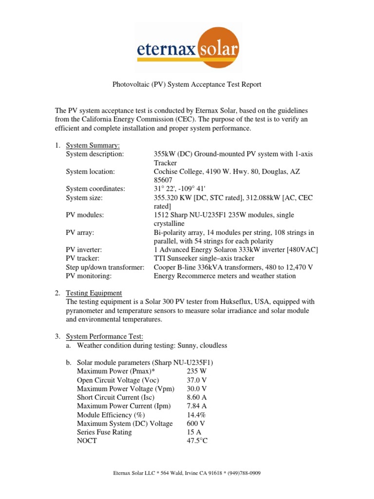Sample PV Test Report | Download Free PDF | Photovoltaics | Solar Panel