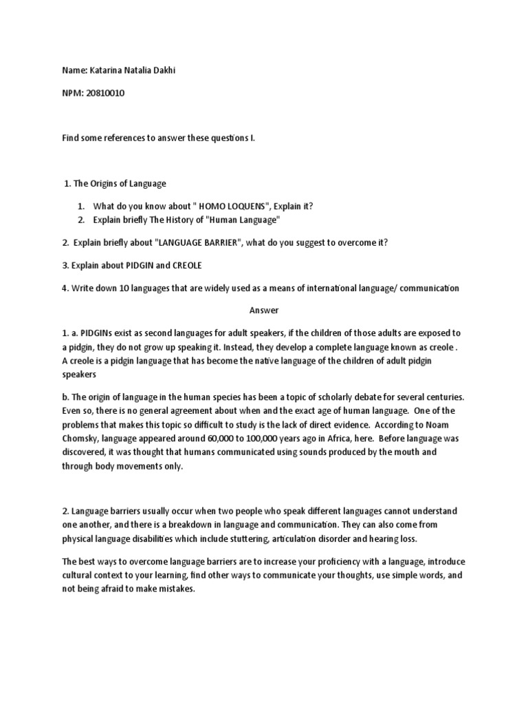 Understanding Language Origins and Barriers | PDF | Origin Of Language ...