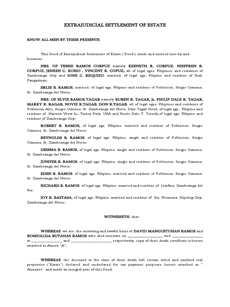 Extrajudicial Settlement of Estate PDF Inheritance Land Lot