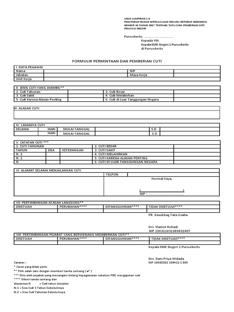 Formulir Usul Cuti 1 1 Pdf