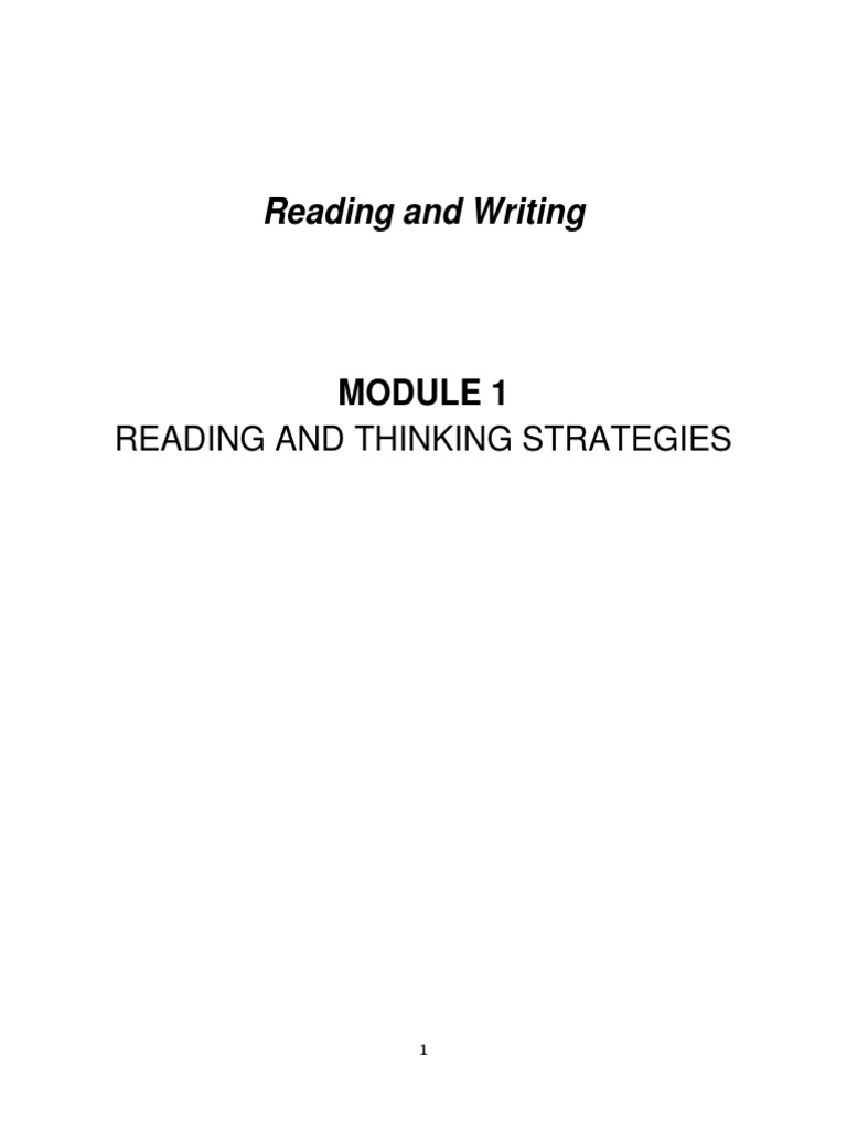 Reading and Writing Module 1 Reading and Thinking Strategies PDF