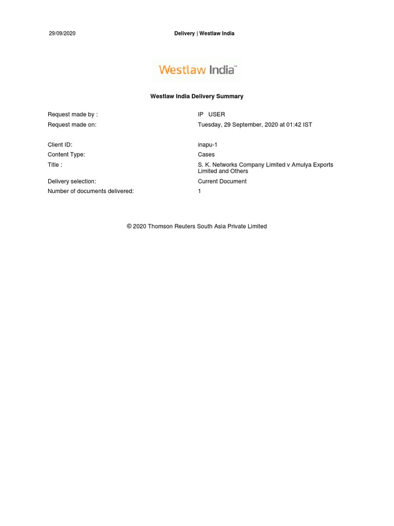 S. K. Networks Company Limited V Amulya Exports PDF PDF Lawsuit Federal Rules Of Civil