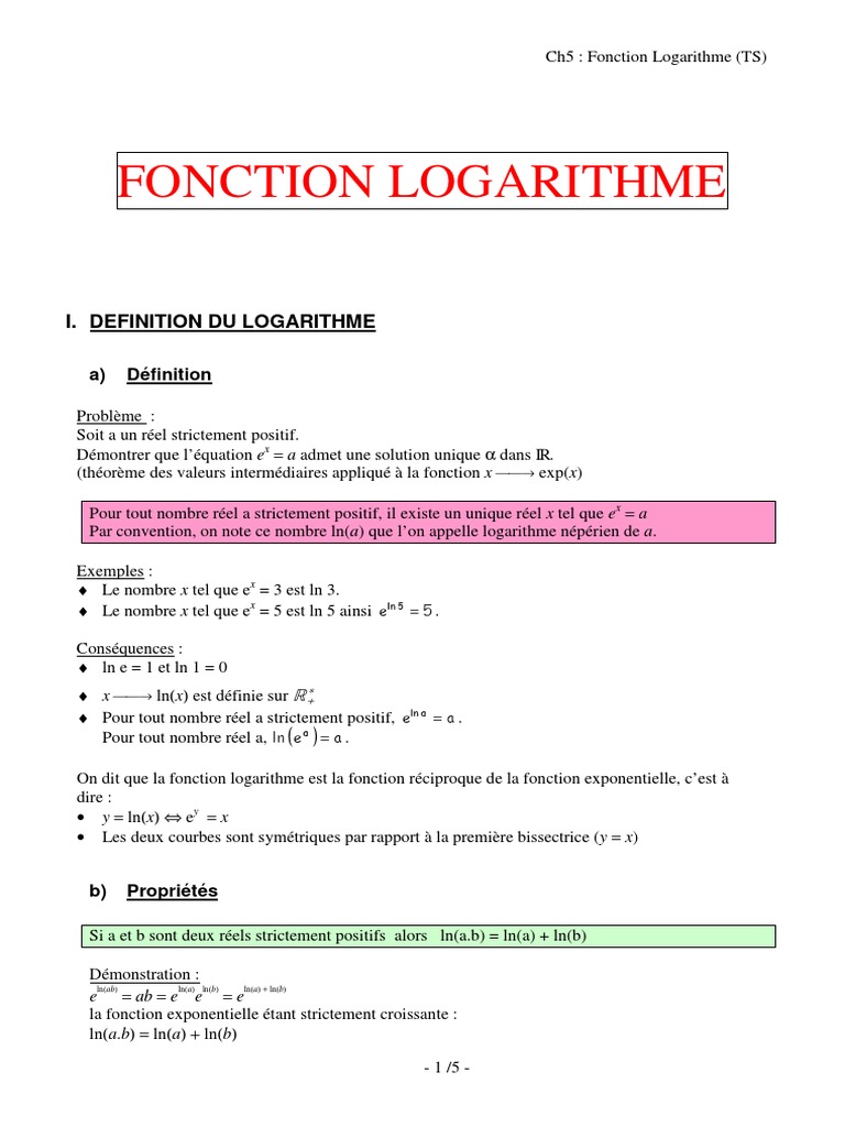 Fonction Logarithme et Propriétés | PDF | Fonction (Mathématiques ...