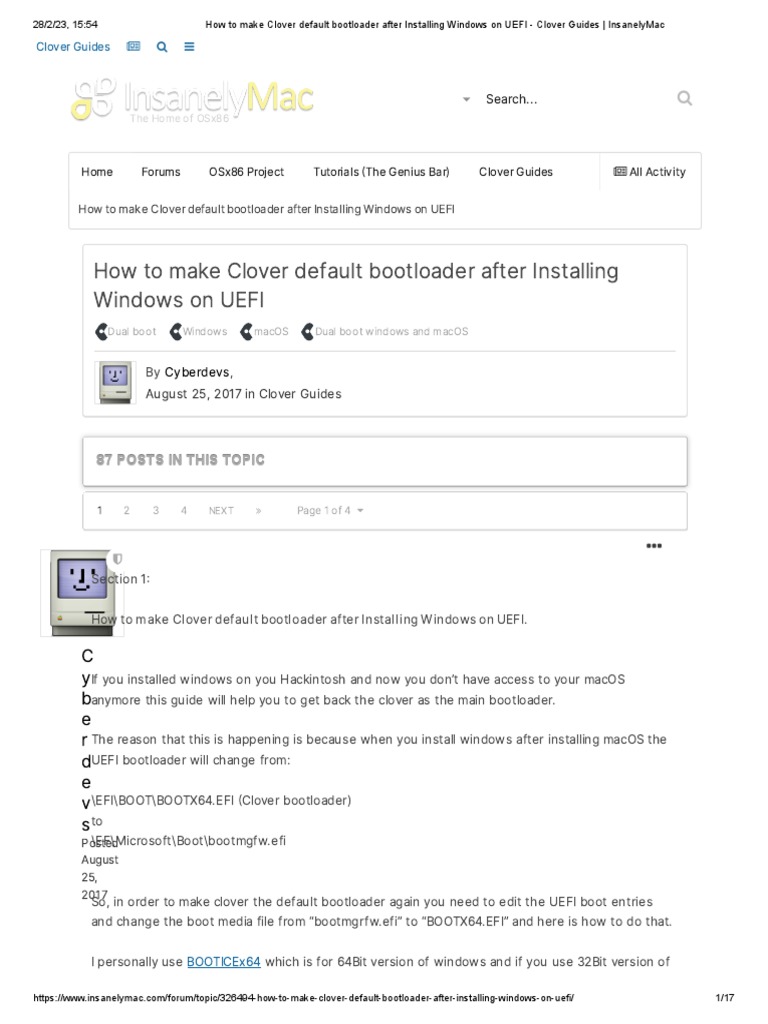 How to make clover default bootloader after installing windows on uefi