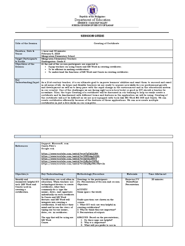 Session Guide Creating of Certification PDF Microsoft Word