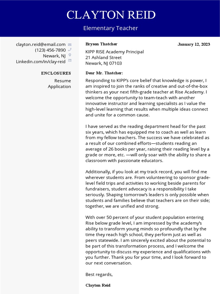 Official Elementary Teacher Cover Letter Template PDF Teachers