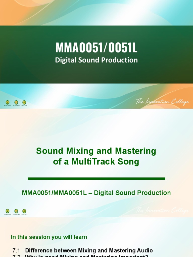 Module 07 Sound Mixing and Mastering of A MultiTrack Song Download Free PDF Song Structure