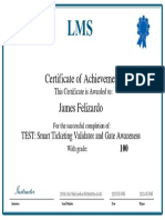Certificate of Achievement James Felizardo: TEST: Smart Ticketing Validator and Gate Awareness