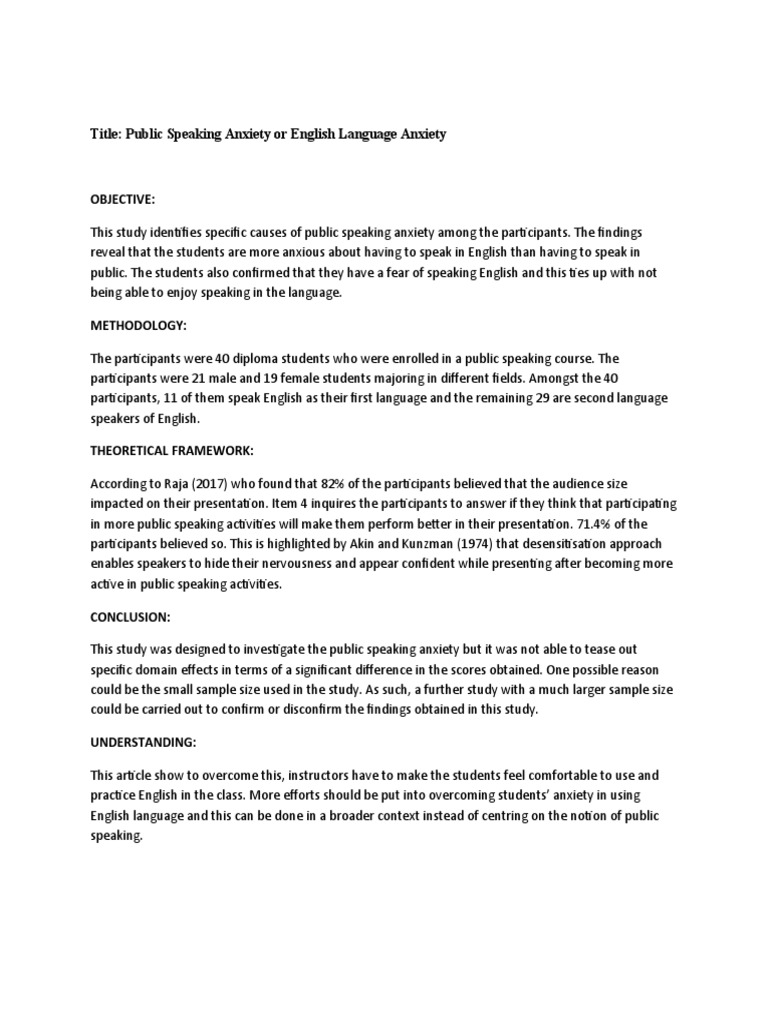 Public Speaking Anxiety in EFL Students | PDF | Methodology | English ...