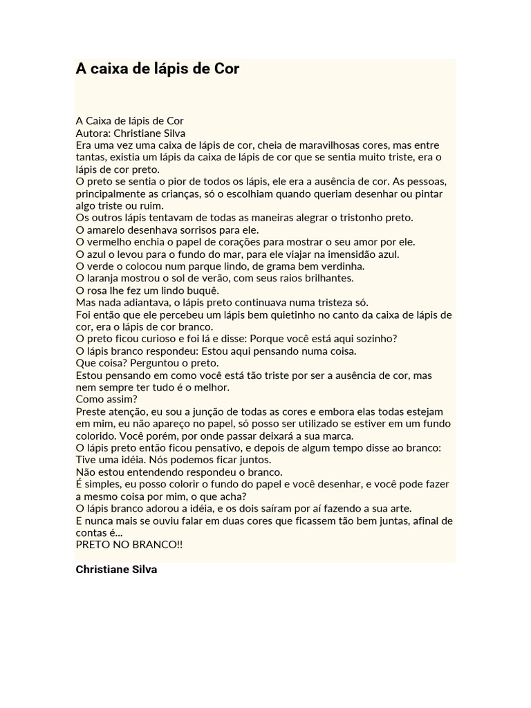 A Caixa de Lápis de Cor: Uma História | PDF