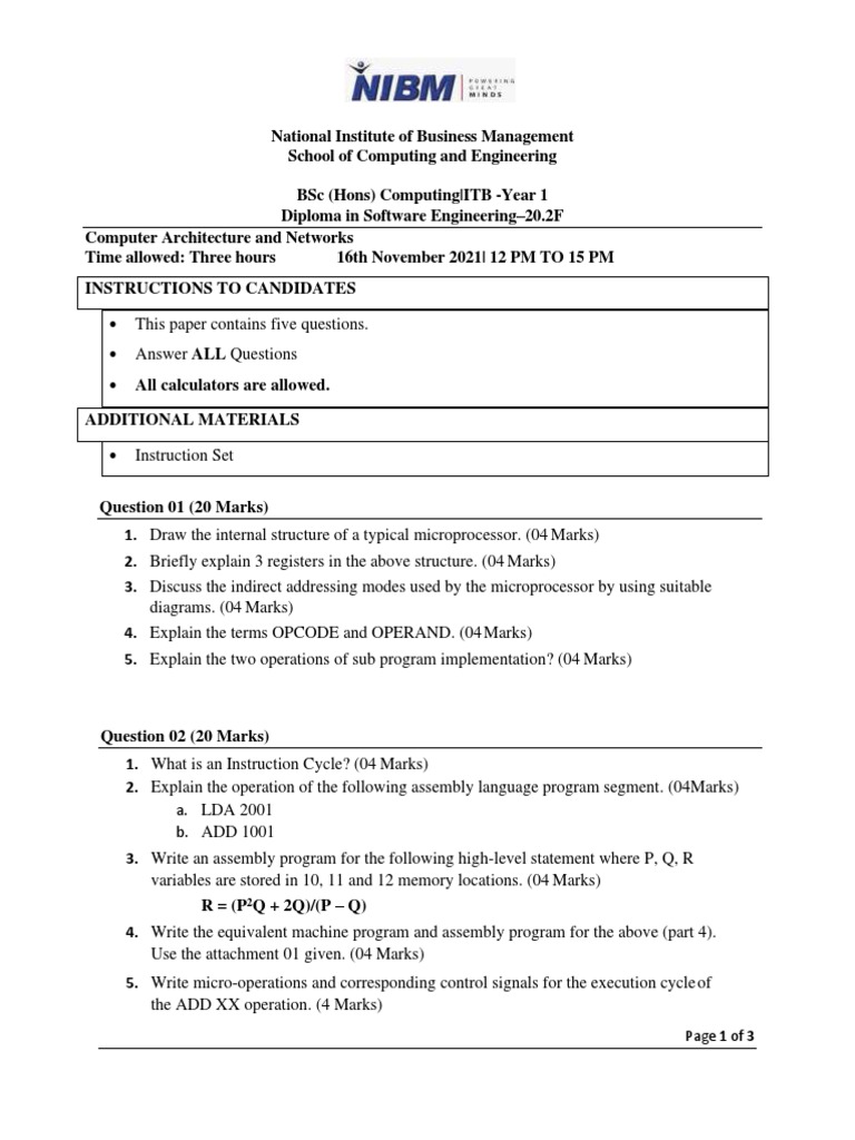 Computer Architecture Exam Questions | PDF | Assembly Language ...