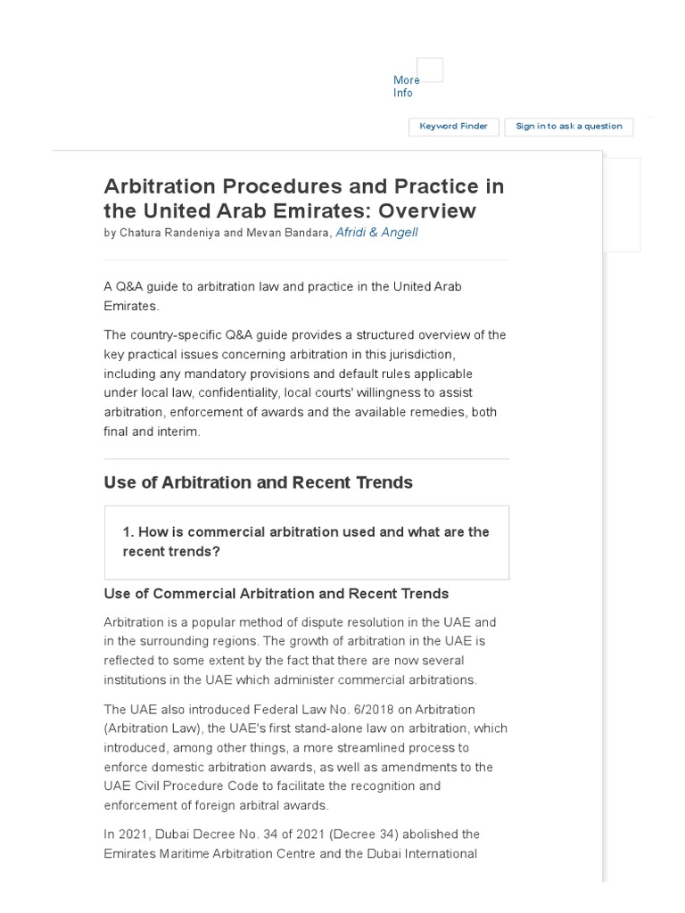 Arbitration in the UAE: Key Insights | PDF | Arbitration | Costs In ...