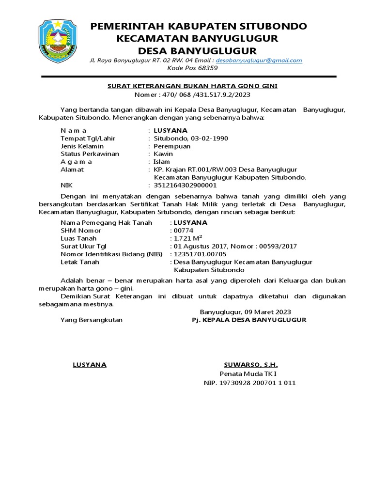 Pernyataan Bukan Harta Gono-Gini | PDF