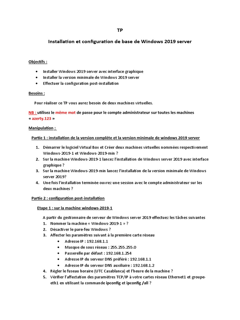 Installation et configuration Windows Server 2019 | PDF | Microsoft ...