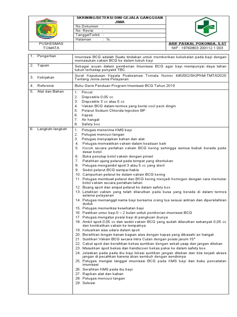 SOP IMUNISASI BCG | PDF